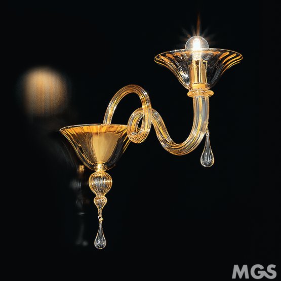 Pagnacco Wall light, Crystal sconce with amber decoration at one light