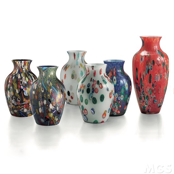 Cape Code Vase, Red vase with silver and murrine