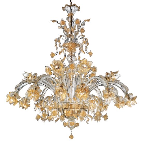 Flowered chandelier, Crystal and gold chandelier with cimiere