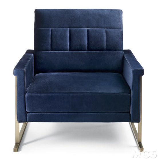 Catai Armchair, Armchair in blue Velvet and brass