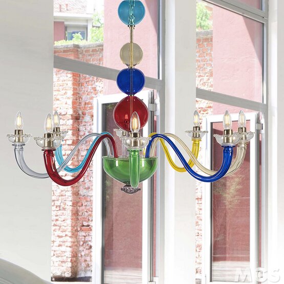 Multicolor chandelier Bright Eyes, Multicolor chandelier at twelve lights in two floors