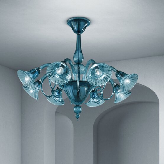 Venier Chandelier, 8 lights, blue color