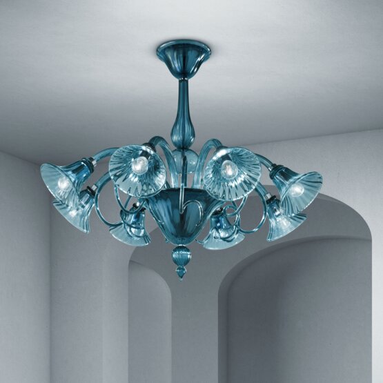 Venier Chandelier, Crystal chandelier in blue color at eight lights