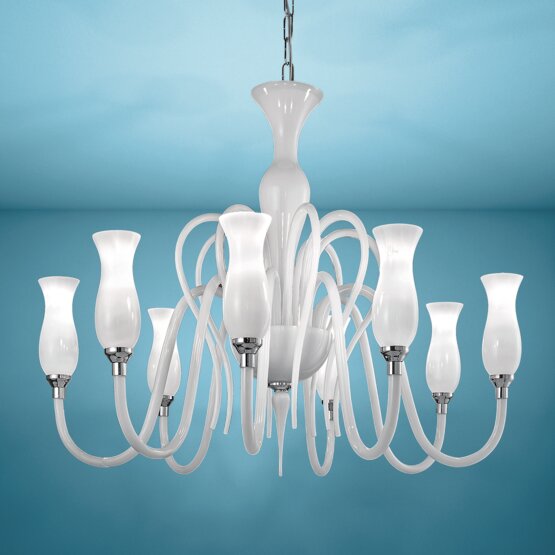 Teodato Chandelier, Milkwhite Chandelier at ten lights