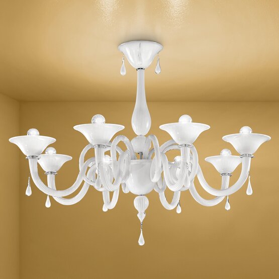 Dolfin Chandelier, Eight lights crystal with crystal drops color