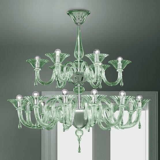 Dolfin Chandelier, six lights crystal with crystal drops color
