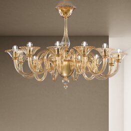 Amber color chandelier at eight lights
