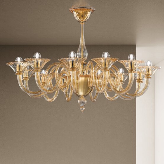 Dolfin Chandelier, Amber chandelier at twelve lights