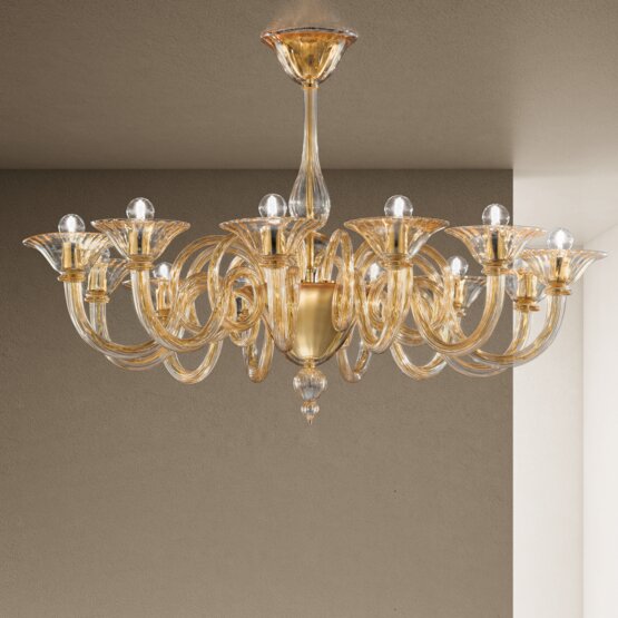 Dolfin Chandelier, Amber color chandelier at eight lights
