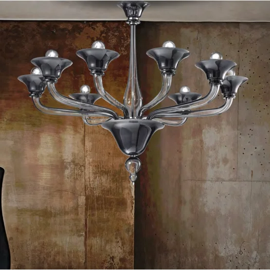Corner chandelier, Corner chandelier with 8 lights in milk white and grey