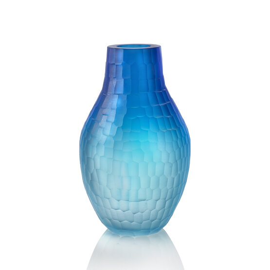 Oceanic light vase, Wrought vase in blue and aquamarine shades
