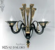 Applique a due luci, nero e oro 24k, metallo dorato.