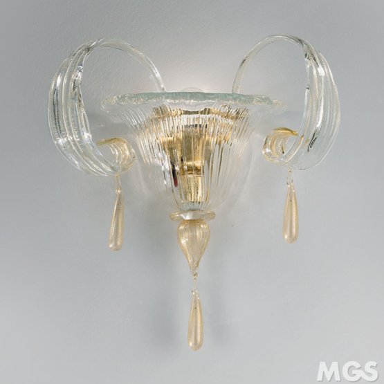 Gocce Wall light, Crystal wall lights with 24k gold decoration