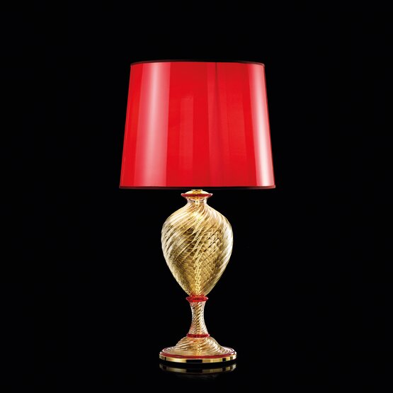 Erithea table lamp, Gold crystal lamp with red decoration