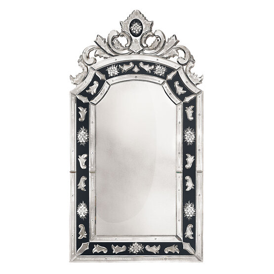 Bucintoro Mirror, Handmade Engravings and Murano Glass Decorations