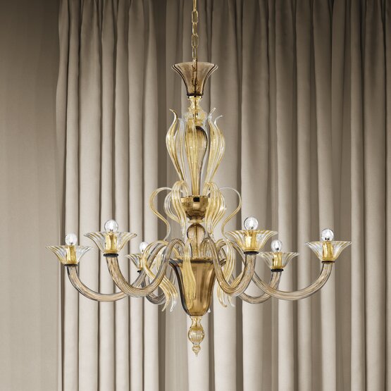 Pisani chandelier, Six lights smoked and gold color