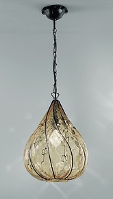 Suspended lamp in submerged amber glass