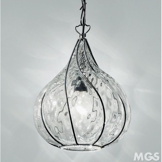 Venetian suspended lamps, Crystal Suspension caged in a steel structure finished in matt black color