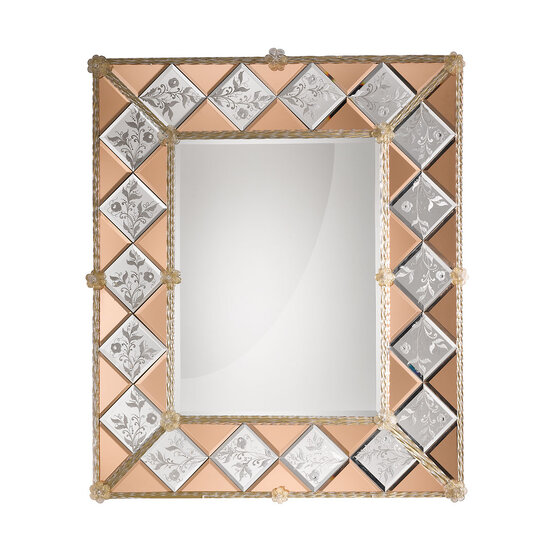 Tersicore Mirror, Handmade Engravings and Murano Glass Decorations