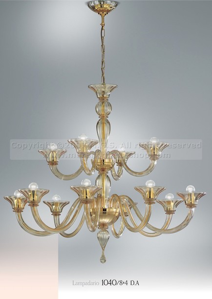 Hundertwasser Chandelier, crystal chandelier at twelve lights, amber decoration