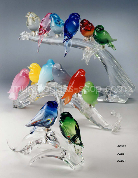 Sparrows on branch, Six sparrows on branch in opaline-glass