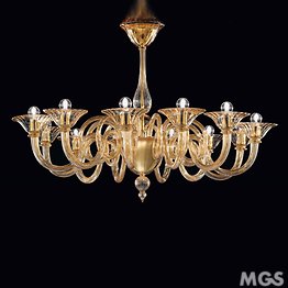 Chandelier with amber decoration at six lights