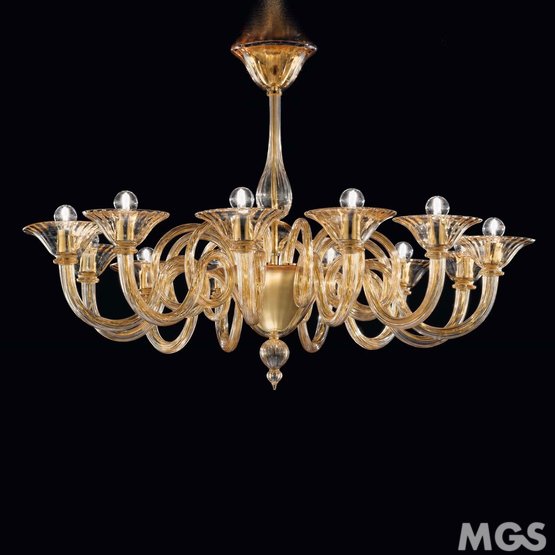 Asti Chandelier, Chandelier with amber decoration at five lights