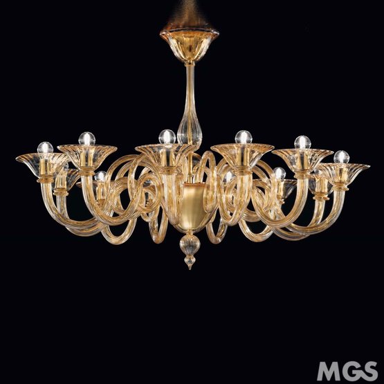 Asti Chandelier, Chandelier with amber decoration at twelve lights