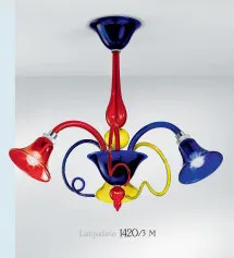Multi colored chandelier at three lights