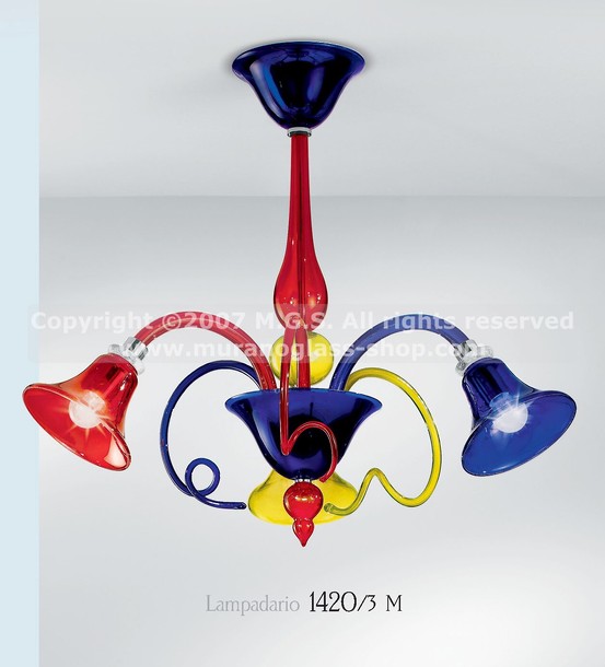 1420 Multi colored chandeliers, Multi colored chandelier at three lights