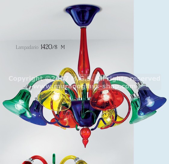 1420 Multi colored chandeliers, Multi colored chandelier at eight lights