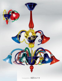 Multi colored chandelier at nine lights