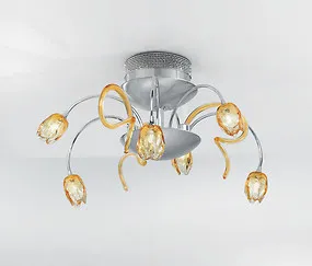 Plafoniera decoro ambra a sei luci