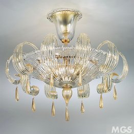 Crystal ceiling lamp with 24k gold decoration at three lights