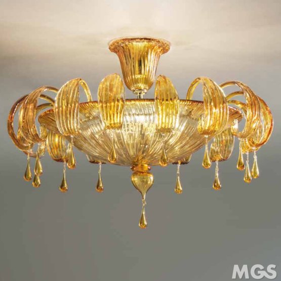 Gocce Ceiling light, Crystal ceiling lamp with amber decoration