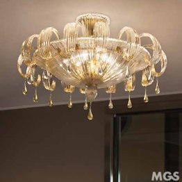 Crystal ceiling lamp with 24k gold decoration at six lights