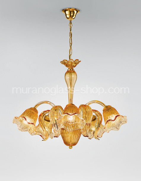 Chandeliers series 2403, Five lights chandelier in amber color