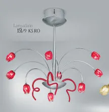 Multi colored iron chandelier at nine lights