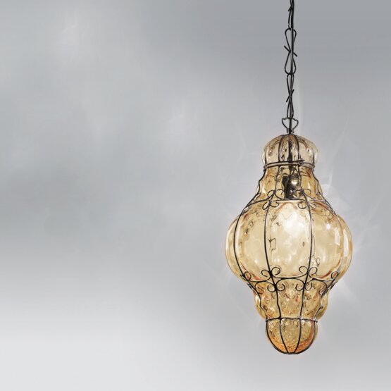 Venetian lanterns, Crystal lantern in blue denim color with rough steel finishes