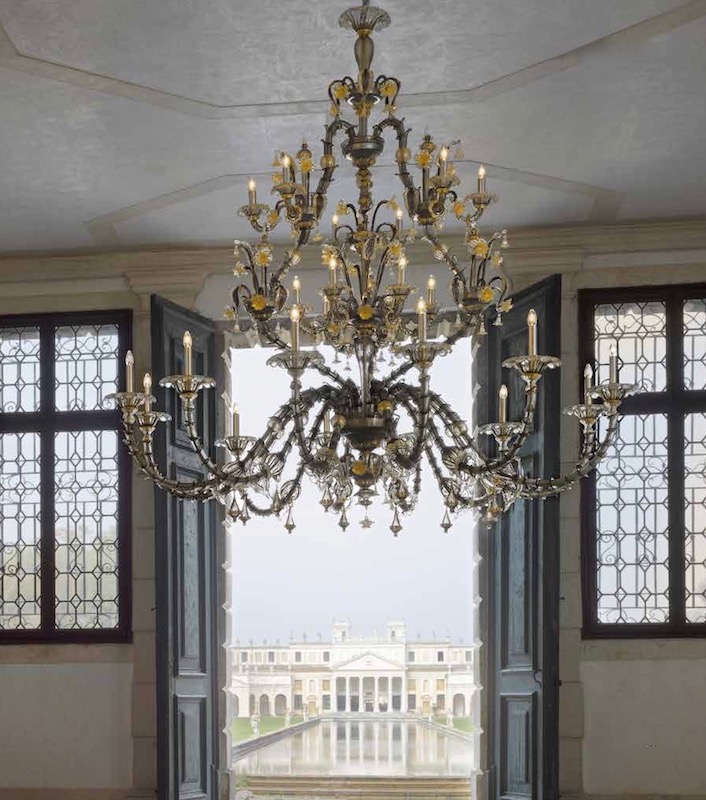 Rezzonico chandelier installed in Villa Pisani