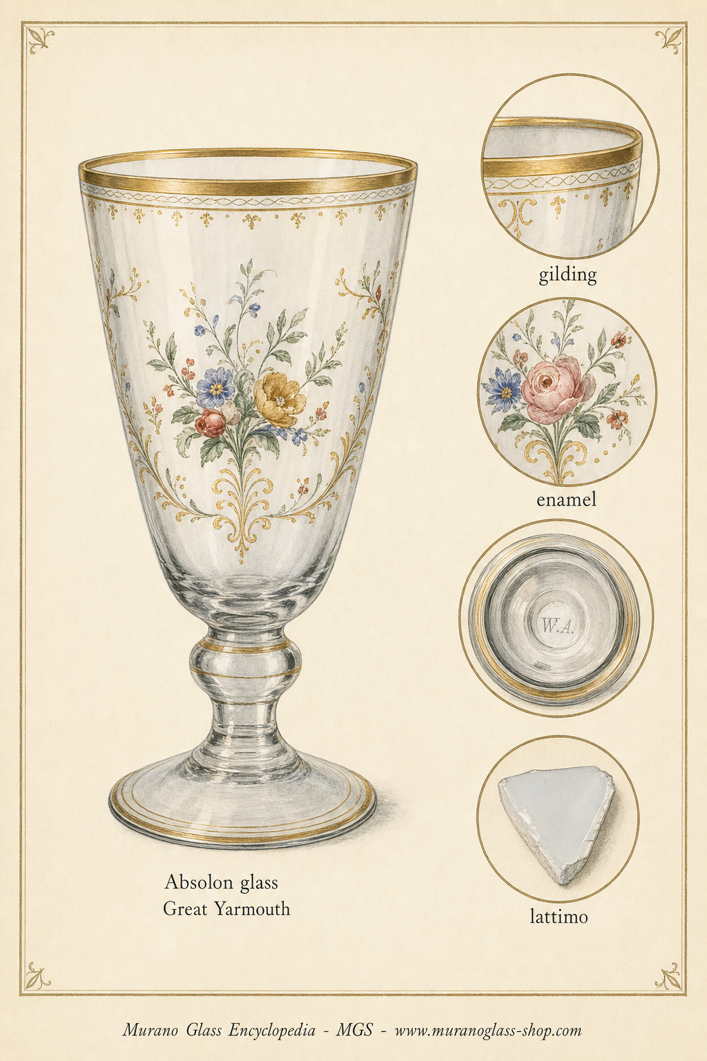 Emailliertes und vergoldetes georgianisches Glas im Stil von William Absolon aus Great Yarmouth
