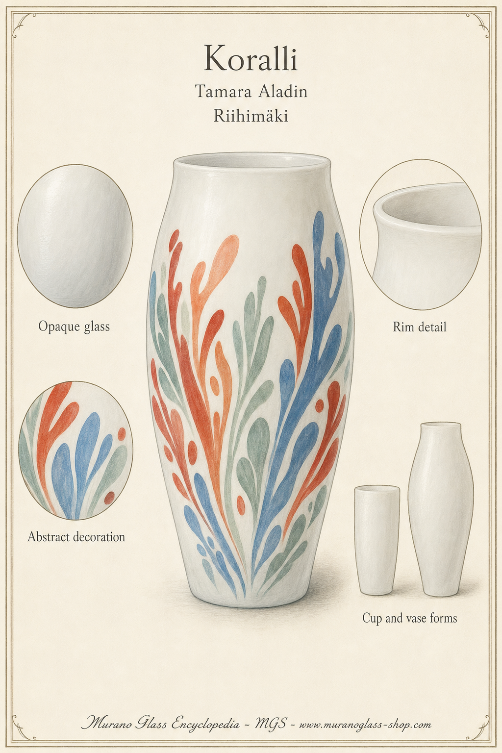 Koralli Vase aus opakem Glas mit farbigem abstraktem Dekor, entworfen von Tamara Aladin für Riihimäki